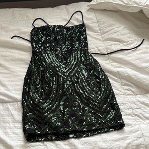 Windsor Black and Green Sequin Mini Dress